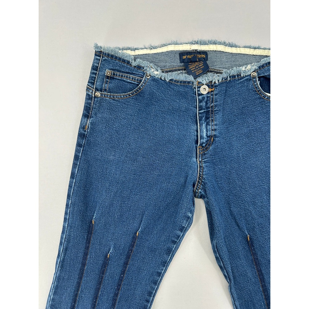 Armor Jeans Womens Blue Frayed Raw Hem Pintuck Flare Leg Denim Jeans Size 30